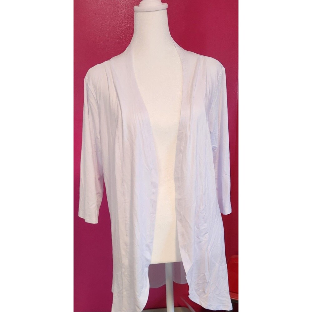 Women's Medium Casual 3/4 Sleeve Open Front Cardigan Sweater White Lightweight